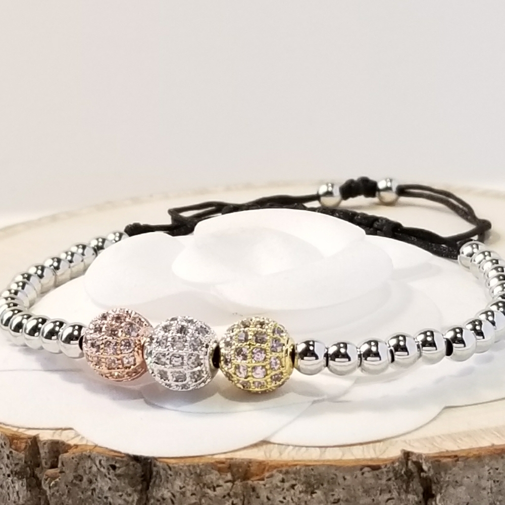 COPY - NEW Tri Tone Spheres Pave CZ Bracelet - Picture 4 of 5